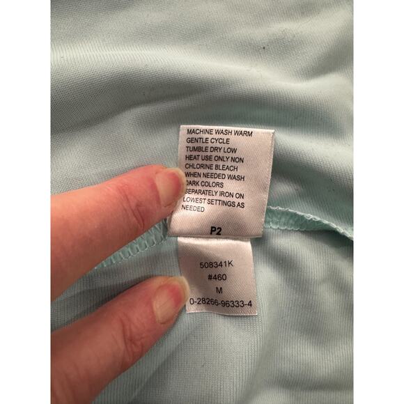 Vintage Miss Elaine Nylon Nightgown Sz M Short Sleeve Embroidered Turquoise - Picture 6 of 8